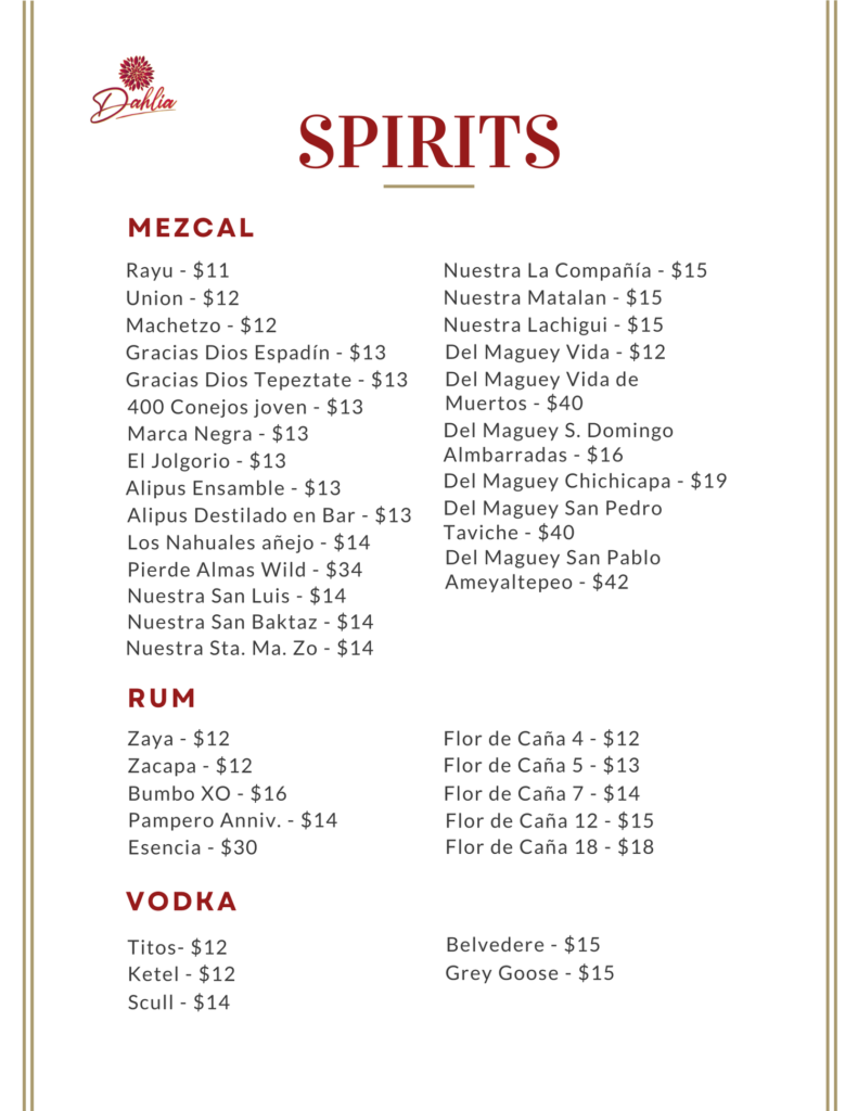 A menu of a restaurant with prices for drinks and beverages.